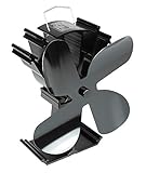 Mitsuru® Ofenventilator ohne Strom für Holzofen Kamin, 4 Blätter (schwarz)