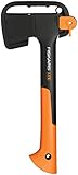 Fiskars Universalaxt, Inklusive Klingen- und Transportschutz, Länge: 35,5 cm, Antihaftbeschichtet, Hochwertiger Stahl-Klinge/Glasfaserverstärkter Kunststoff-Stiel, Schwarz/Orange, X7-XS, 1015618