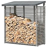 Kaminholzregal mit Rückwand für 1,8 m³ Holz grau von Gartenpirat®