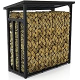 LAWA Living and Lifestyle Feuerholzregal außen mit Dach VERZINKT 188x70x188 42kg Stapelhilfe für Brennholz 3t Traglast Kaminholzregal Metall mit Abdeckung Kaminholzunterstand SCHWARZ