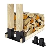 Relaxdays Holzstapelhilfe 2er Set, DIY Holzunterstand für Kanthölzer, Holzaufbewahrung, beschichteter Stahl, schwarz, 16 x 34 x 10 cm